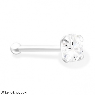 Silver Nose Bone with Clear CZ, sterling silver jewellry, sterling silver nipple rings, sterling silver starter studs, nose ring infections, nose screws
