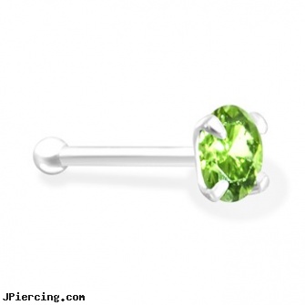 Silver Nose Bone with Peridot CZ, adjustable silver cock ring, silver jewelry ear cuffs, sterling silver starter studs, nose piercing health, surgical steel nose rings