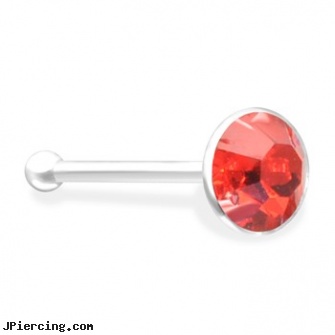 Silver Nose Bone with Red Gem, silver moon body jewelry, silver nipple rings, sterling silver starter studs, dog nose jewelry, nose piercing advice