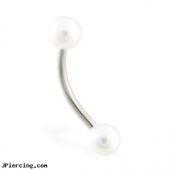 Simulated white pearl eyebrow ring, 16 ga, 14 kt white gold belly button rings, white gold nose pin, white layer on tongue piercing, pearl navel ring, pictures of eyebrow piercings