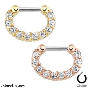 Single Line Paved Gem Surgical Steel Septum Clicker, single use piercing kits, body jewelry single earings, top off the line labret jewelry, body piercing on line shop, learn how to do body piercings online