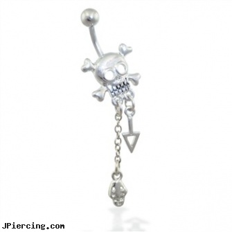 Skull Belly Ring with Dangles, skull belly button ring, skull navel ring, skull labret, make your own belly rings, flower belly ring