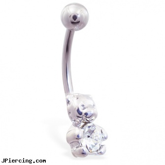 Small jeweled teddy bear belly ring, small eyebrow piercing, small navel rings, smallest nose ring for sale, jeweled belly rings, gold jeweled labret ring