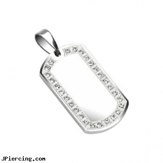 Small Size 316L Stainless Steel Gem Paved Dog Tag, small eyebrow piercing, smallest nose ring for sale, small eyebrow rings, navel rings and gauge sizes, ear plugs body jewelry guages size chart