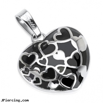 Stainless Steel Black Onyx Multi-Hearts in a Heart Pendant, titanium or stainless steel belly button rings, stainless steel belly rings, navel jewelry surgical stainless steal internal thread, steel earrings multiple ear piercings, steel jewelry