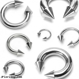 Stainless steel circular (horseshoe) barbell with cones, 6 ga, stainless steel body jewelry, titanium or stainless steel belly button rings, stainless steel belly rings, surgical steel nose stud, body jewelry guage circular