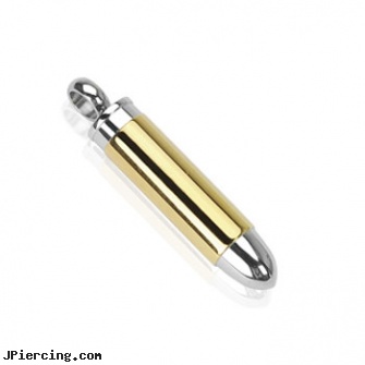 Stainless Steel IP Golden Bullet Pendant, stainless steel body jewelry, navel jewelry surgical stainless steel internal thread, stainless steel belly rings, golden retriever belly button rings, armor piercing bullet information