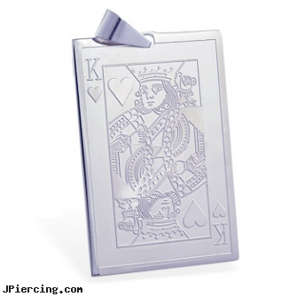 Stainless steel king of hearts card pendant, 8-ga cbr or bcr stainless piercing 1-, stainless steel body jewelry, titanium or stainless steel belly button rings, surgical steel prong set labrets, surgical steel body piercing jewelry