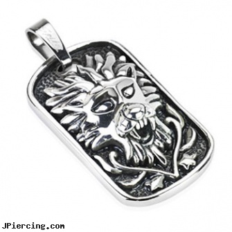 Stainless Steel Medieval Lion Design Casted Dog Tag Pendant, stainless steel body jewelry, surgical stainless steel navel jewelry, 8-ga cbr or bcr stainless piercing 1-, surgical steel jewelry, custom designed belly rings