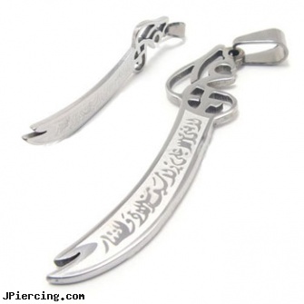 Stainless steel samarai sword pendant, stainless steel body jewelry, 8-ga cbr or bcr stainless piercing 1-, navel jewelry surgical stainless steel internal thread, steel jewelry, cold steel body jewelry