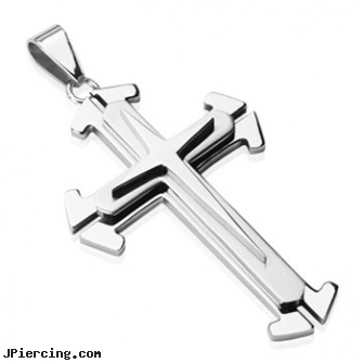 Stainless Steel Three Trier Concept Cross Pendant, stainless steel cock ring, stainless steel rings, stainless steel belly rings, surgical steel nose stud, captive earrings unique steel