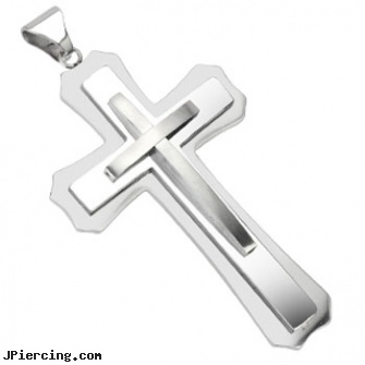 Stainless Steel Triple Cross Large Pendant, body jewlery stainless steel, stainless steel triple cock ring, stainless steel chain az, surgical steel flat disc nose stud, cross belly rings