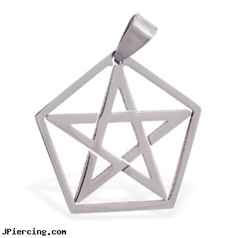 Stainless steel wiccan star pendant, surgical stainless steel body jewelry, stainless steel body jewelry, navel jewelry surgical stainless steel internal thread, steel spike nipple shields, surgical steel body piercing jewelry