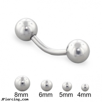 Steel Ball Curved Barbell, 14 Ga, surgical steel jewelry, surgical steel nose rings, captive earrings unique steel, belly button ring balls, navel ring balls replacement