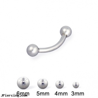 Steel ball curved barbell, 16 ga, 12 gauge steel ear plugs, surgical steel jewelry, stainless steel nipple rings, photo ball jewelry, cock rings ball splitters