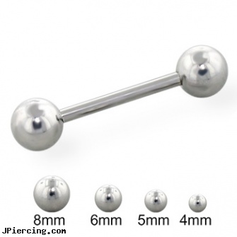 Steel Ball Straight Barbell, 14 Ga, steel my heart jewlry, surgical steel navel rings, surgical steel body piercing jewelry, baseball belly button rings, ball belly ring