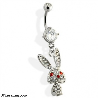 Steel Belly Ring with CZ covered bunny, stainless steel piercing body jewelry, stainless steel rings, steel jewelry, grapes belly rings, rebel flag belly button ring