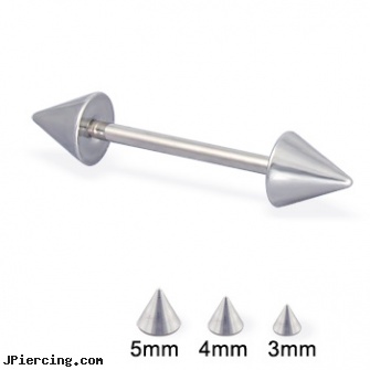 Steel Cone Straight Barbell, 16 Ga, steel spike nipple shields, titanium or stainless steel belly button rings, stainless steel chain az, silicone cock rings, nipple piercing silicone