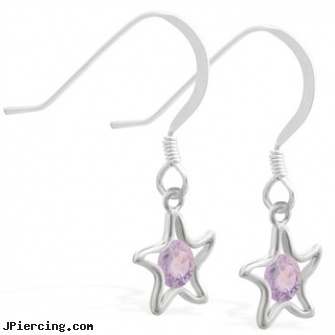 Sterling Silver Earrings with dangling Alexandrite jeweled star, sterling cock ring, sterling silver navel jewelry, sterling silver naval rings, 22 gauge silver nose ring, silver cock rings