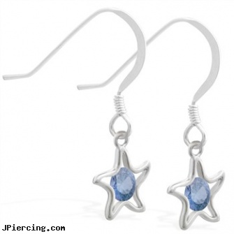 Sterling Silver Earrings with dangling Blue Zircon jeweled star, disney charms sterling silver, cheerleader belly rings titanium or sterling silver, sterling silver navel jewelry, adjustable silver cock ring, hot silver body jewelry