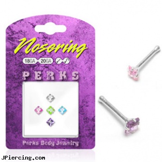 Sterling silver nose pin pack with square assorted colored gems, 20 ga, sterling silver jewellry, sterling silver naval rings, disney charms sterling silver, nonpiercing silver body jewelery, silver nipple rings