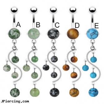 Stone belly ring with dangling vine and stones, gemstone belly button barbells, square gemstone belly button ring, rhinestone belly button barbells, belly button ring infection, garfield belly button rings