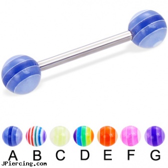 Straight barbell with acrylic layered balls, 14 ga, gold plated straight barbell eyebrow jewelry, straight onyx plugs, straight barbell clear retainer, gauge plastic tongue barbells, ireland flag tongue barbell