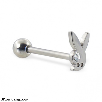 Straight barbell with Playboy Bunny head, 14 ga, straight pin nose rings, straight barbell clear retainer, straight onyx plugs, piercings 6mm curved barbell, large gauge tongue barbell