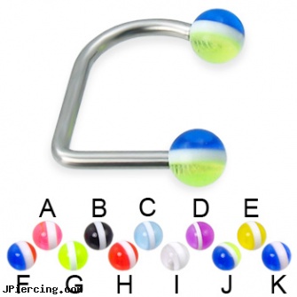 Striped ball lip hugger, 14 ga, titanium tongue rings candy striped, silicone cock ring with balls, micro ball labret stud, replacement ball for eyebrow ring, non piercing nipple huggers