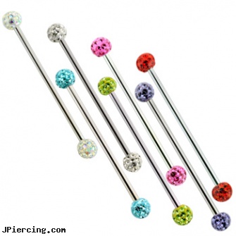 Surgical Steel Industrial Barbell with Multi-Crystal Balls, surgical steel navel rings, surgical stainless steel body jewelry, surgical steel nose stud, stainless steel nose rings, stainless steel nipple rings