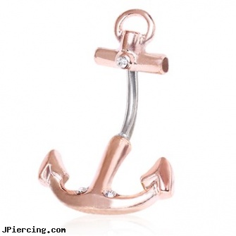 Surgical Steel Rose Gold Toned Anchor Navel Ring, surgical steel belly rings, surgical steel flat disc nose stud, surgical steel body piercing jewelry, stainless steel rings, body jewlery stainless steel