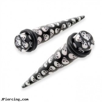 Tapers with skull print, 00 gauge tapers, ear tapers, gauge tapers, skull navel ring, skull shield piercing