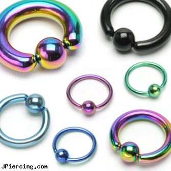 Titanium anodized captive bead ring with 7/16\" diameter, 14 ga, titanium horseshoe, titanium belly jewelry, titanium barbell, anodized body navel ring, gem captive beads rings
