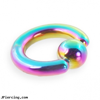 Titanium anodized rainbow captive bead ring, 6 ga, navel piercing barbell titanium, titanium micro labret, titanium body jewellery, anodized body navel ring, acrylic rainbow belly ring