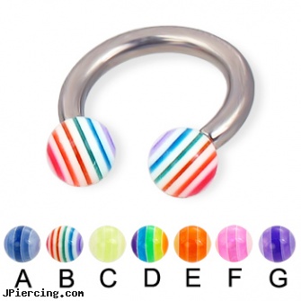 Titanium circular barbell with acrylic layered balls, 10 ga, titanium labret, titanium ear studs, titanium slave navel jewelry, circular barbell, circular barbell body jewelery