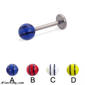 Titanium labret with double striped ball, 16 ga, nipple rings titanium, titanium eyebrow ring, titanium navel belly rings, labret monroe tommy lee, labret piercing experiences
