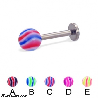 Titanium labret with wave ball, 14 ga, 18 guage titanium labret, titanium nipple jewelry, solid titanium body jewelry, jewled 16 gauge labrets, labret self piercing instructions online