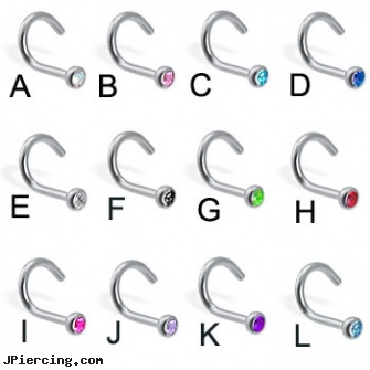 Titanium nose screw with jeweled ball, 18 ga, titanium slave navel jewelry, cheerleader belly rings titanium or sterling silver, titanium ear studs, information about nose piercings, nose piercing advise