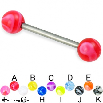 Titanium straight barbell with marble balls, 14 ga, titanium or stainless steel belly button rings, solid titanium body jewelry, titanium body jewellery, internally threaded straight barbells, straight nose stud