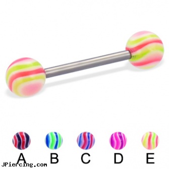 Titanium straight barbell with wave balls, 14 ga, titanium navel rings, titanium body jewelry, titanium tongue rings candy striped, straight onyx plugs, straight nose stud