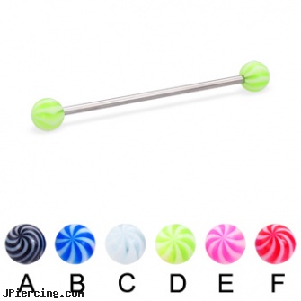 Tornado ball long barbell (industrial barbell), 14 ga, belly ring balls, silicone cock ring with balls, beach ball barbell and eyebrow piercing, how long will it take for tongue piercing to close, how long before regrowing tongue peircing