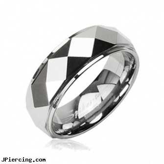 Tungsten Carbide Faceted Ring with Drop Down Edges, nose tongue rings, ear ring studs, belly button jewlery rings, teardrop cock ring, teardrop cock ring catalog