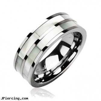 Tungsten Carbide Ring with Dual Mother Of Pearl Inlays, 99 cent navel rings, make belly rings, cute belly rings, cock ring for dual stimulation, pearl navel ring