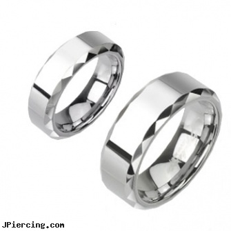 Tungsten carbine ring with edged multi-faced prism design, belly button ring picture gallery, pierced clit and nipple rings, ear piercing with sleeper earrings, multiple ear piercing, steel earrings multiple ear piercings