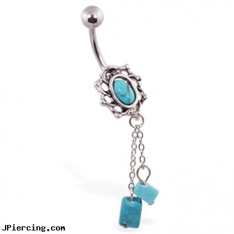 Turquoisebelly ring with dangling chains and Turquoisebeads, men using cock rings, flexible tongue rings, pierceless clit rings, dangling eyebrow jewery, dangling belly button rings