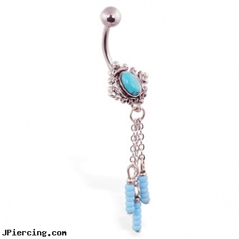 Turquoisenavel ring with chain dangles, cock rings closeout, how to use cock rings, cartilage piercing rings, jewelry belly chain, nipple chains piercing