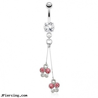 Two CZ Butterflies with Wire Dangle Surgical Steel Navel Ring, wireless cock ring, hardwire tattoo and body piercing studio, wireless vibrating cock rings, dangle belly button rings, reverse dangle navel rings