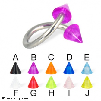 UV cone twister, 14 ga, cone helix, helix cone, silicone cock rings, navel ring starter twister wholesale, rainbow twister belly ring