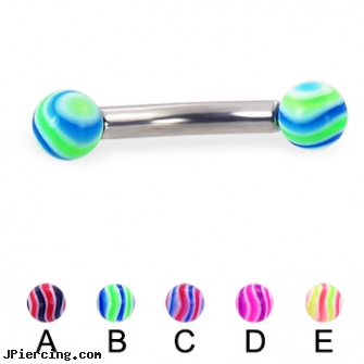 Wave ball curved barbell, 10 ga, baseball belly button rings, clit hood barbells balls, replacement balls for body jewellery, curved barbell, body jewelry curved nose bones