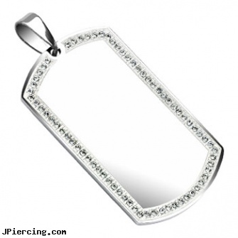 X-Large Size 316L Stainless Steel Gem Paved Dog Tag, large nose ring, large belly rings, large gauge peircings, belly rings size 58 or 916 in length, pierced tongue jewelry size chart
